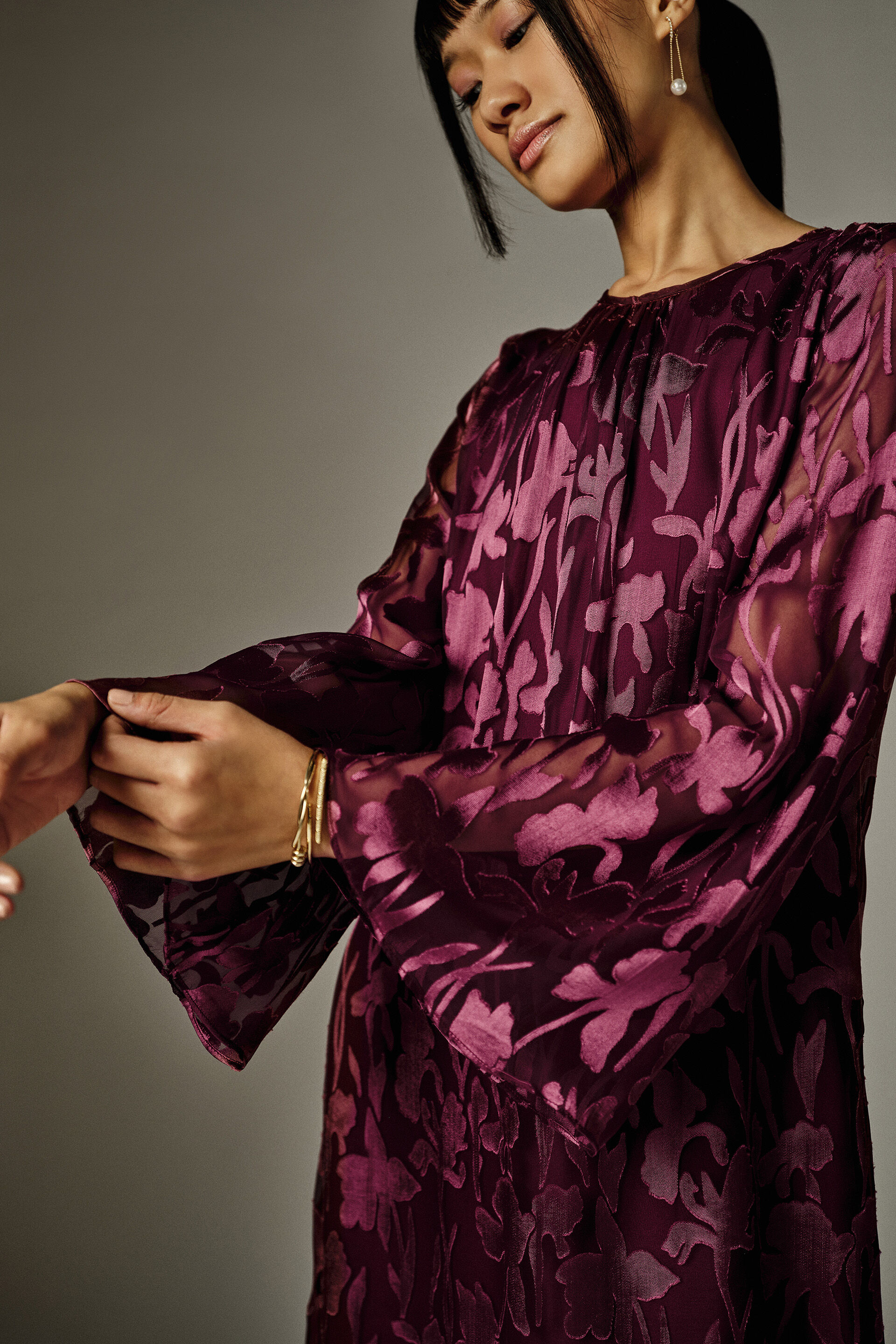 Ava Floral Sheer Dress, Wine, image 5